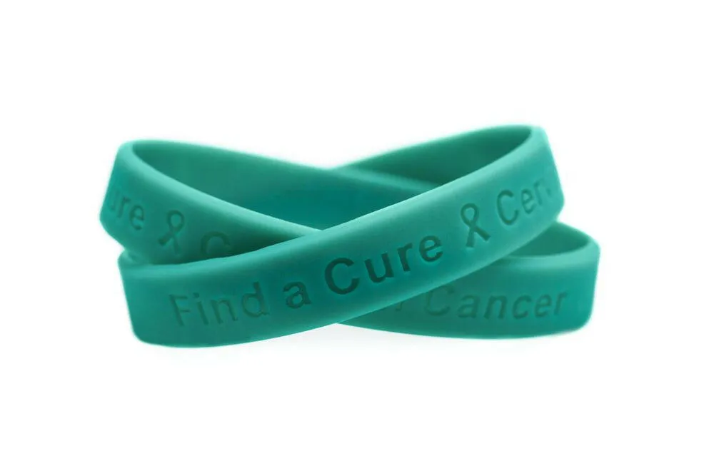 Find a Cure - Cervical Cancer teal wristband - Adult 8"
