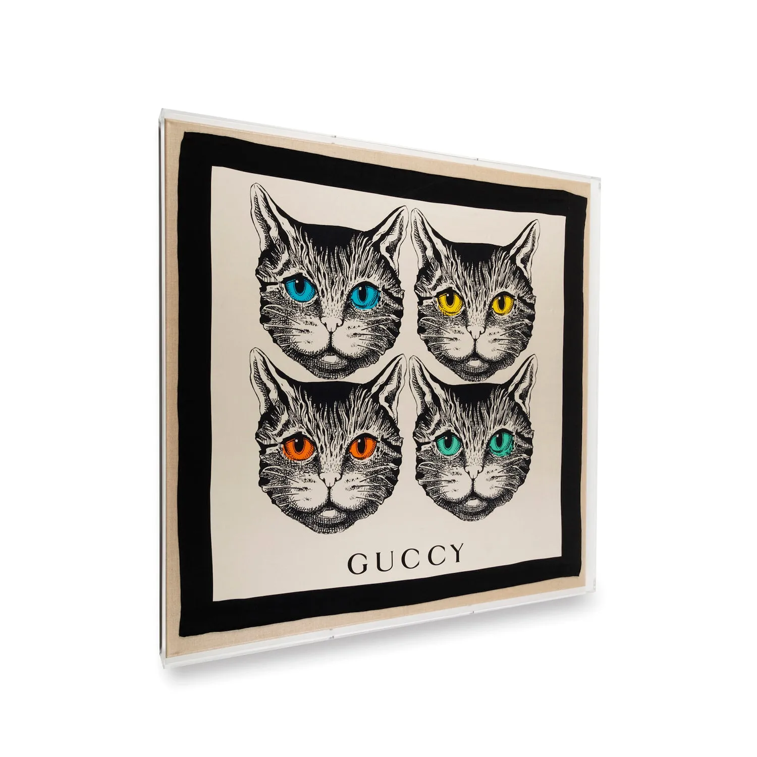 Framed Gucci Silk Mystic Cats Scarf in 36x36x2 Shadowbox