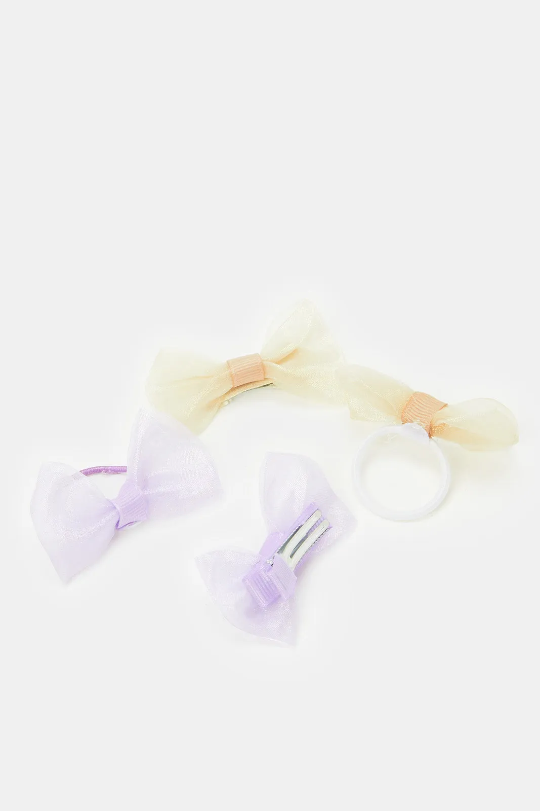 Girls Purple And Yellow Bow Hair Ties And Clips (Pack of 8)