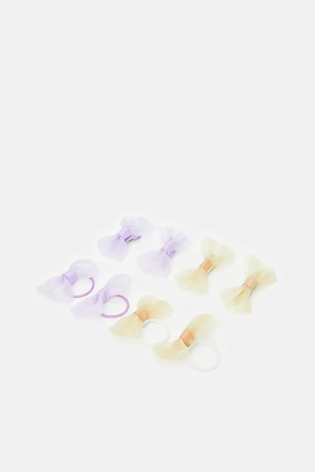 Girls Purple And Yellow Bow Hair Ties And Clips (Pack of 8)