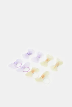 Girls Purple And Yellow Bow Hair Ties And Clips (Pack of 8)