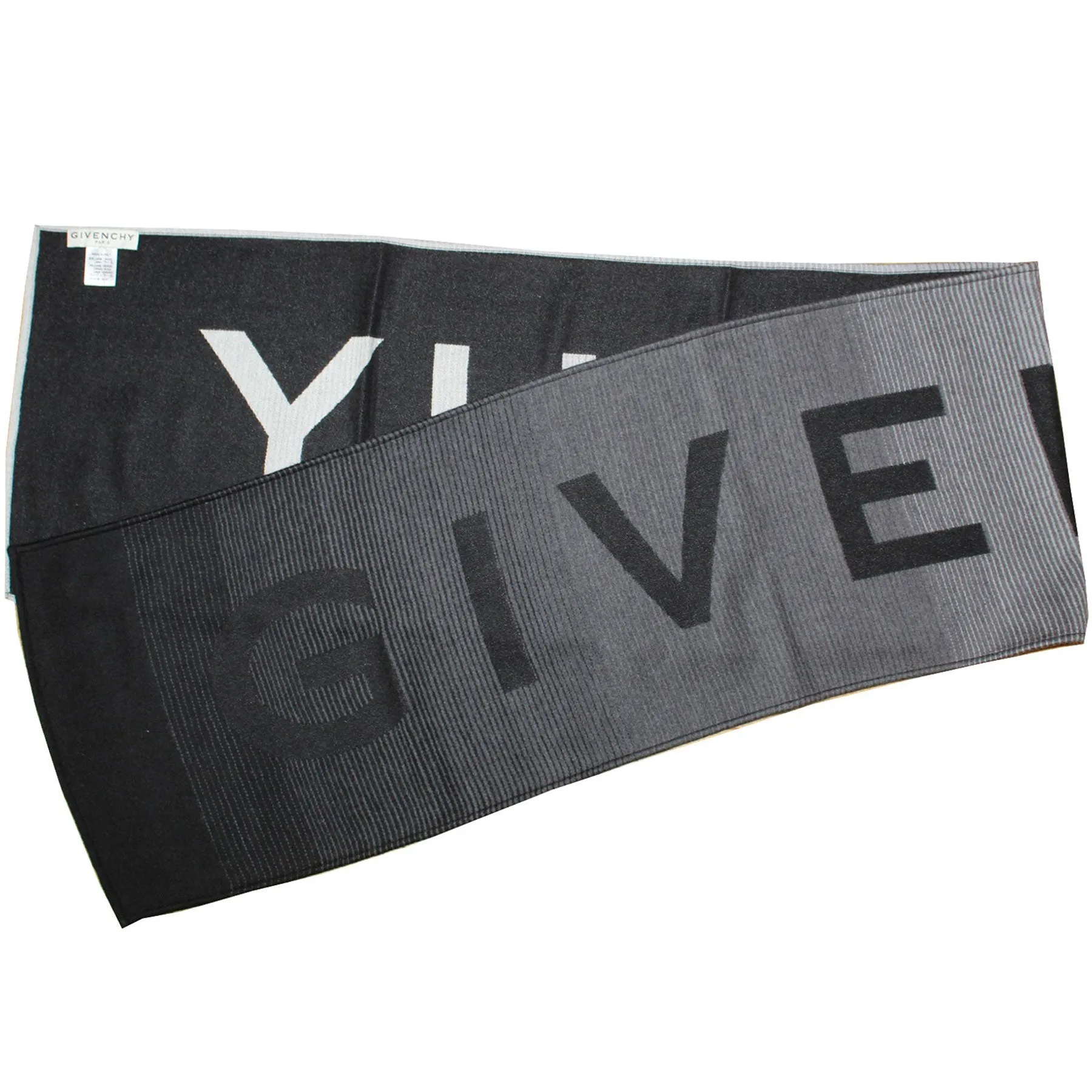 Givenchy Scarf Black Gray Logo Design - Wool Silk Shawl SALE
