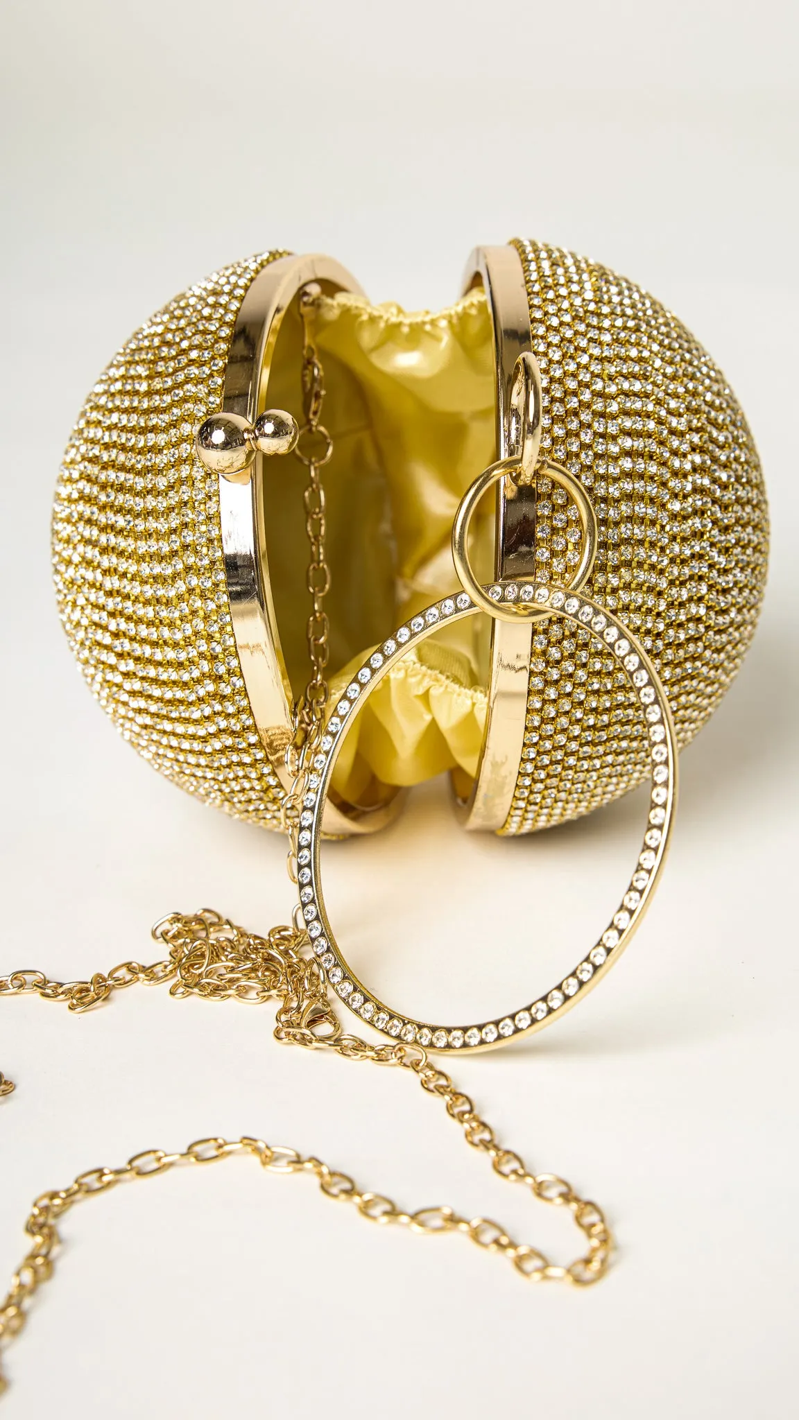 Glitter Gold Rhinestones Disco Ball Clutch