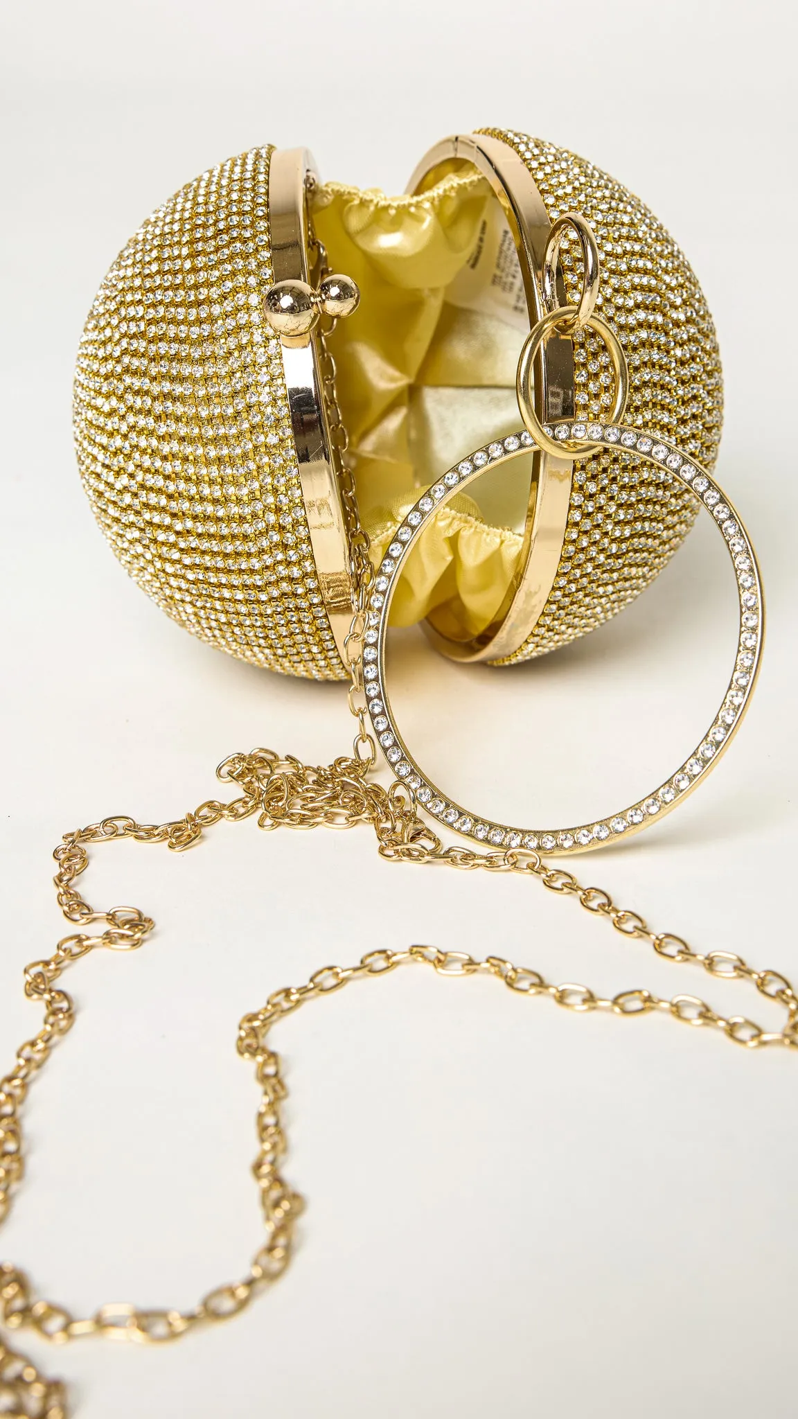 Glitter Gold Rhinestones Disco Ball Clutch