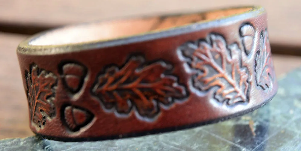 Handmade Leather Bracelets | Vintage Tooled Oak Leaf Design