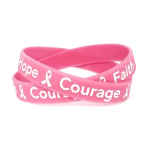 Hope Courage Faith Pink Rubber Bracelet Wristband - XL 9"