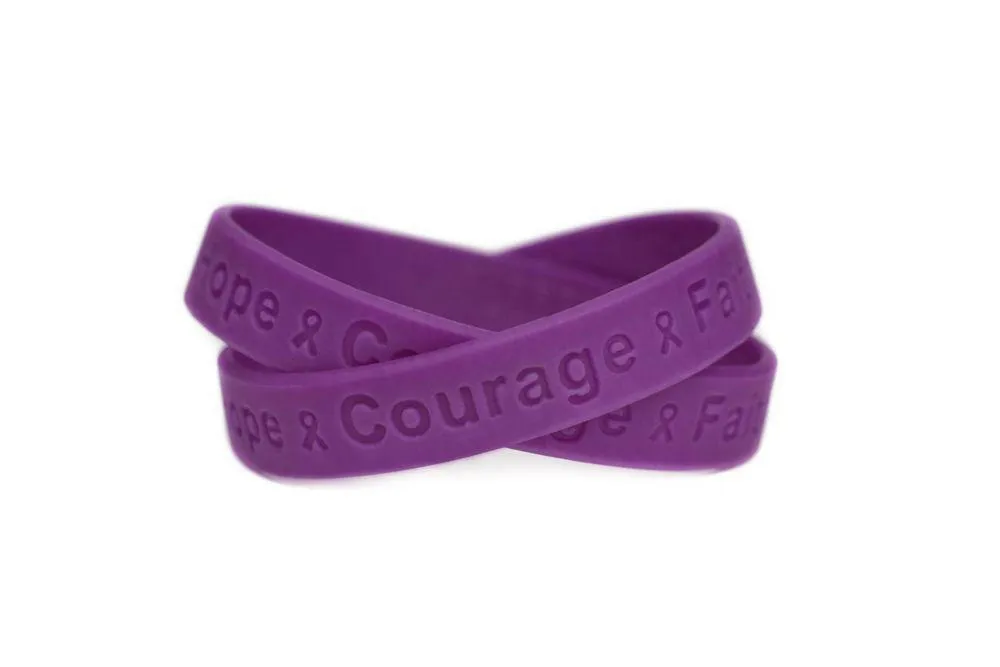 Hope Courage Faith Purple Rubber Bracelet Wristband - Youth 7"
