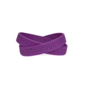 Hope Courage Faith Purple Rubber Bracelet Wristband - Youth 7"