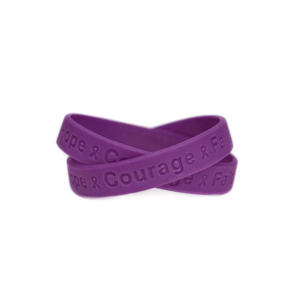 Hope Courage Faith Purple Rubber Bracelet Wristband - Youth 7"