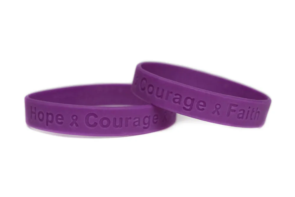 Hope Courage Faith Purple Rubber Bracelet Wristband - Youth 7"
