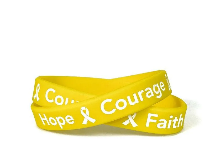 Hope Courage Faith Yellow Rubber Bracelet Wristband - Adult 8"