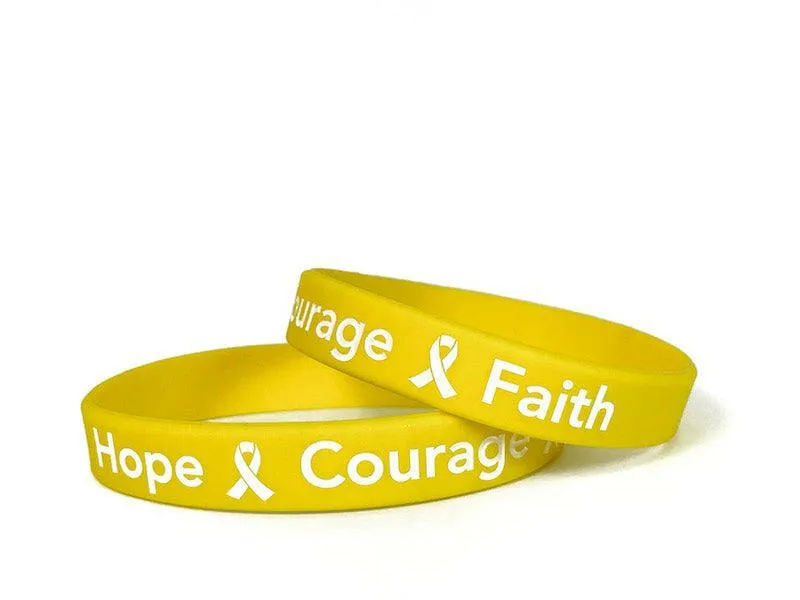 Hope Courage Faith Yellow Rubber Bracelet Wristband - Adult 8"