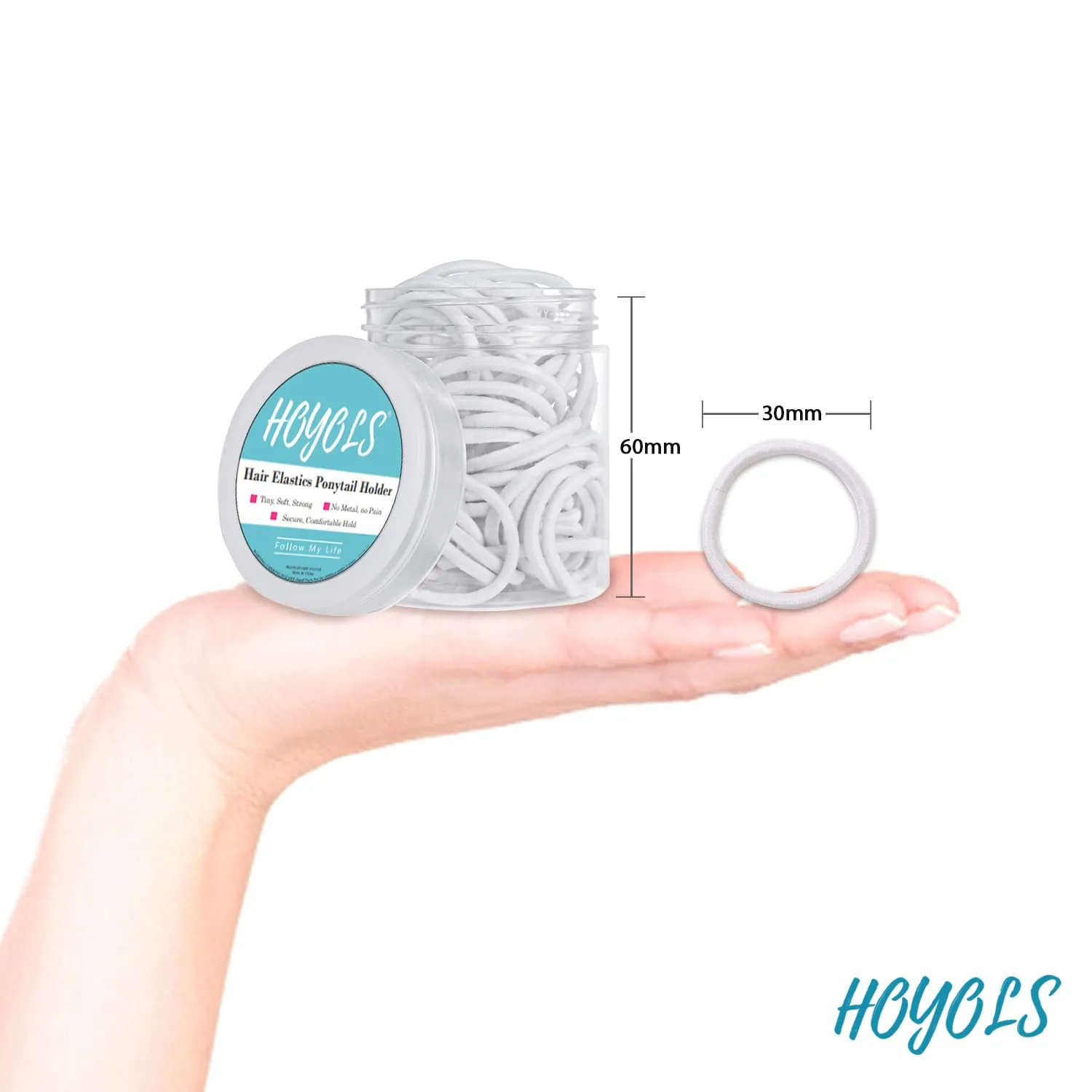 Hoyols 2mm Small Hair Elastics, White No Metal Thin Hair Ties for Women’s Hair Ponytail Holder Bands Stretch Mini 1 Inches Kids Girls, 100 Count (White)
