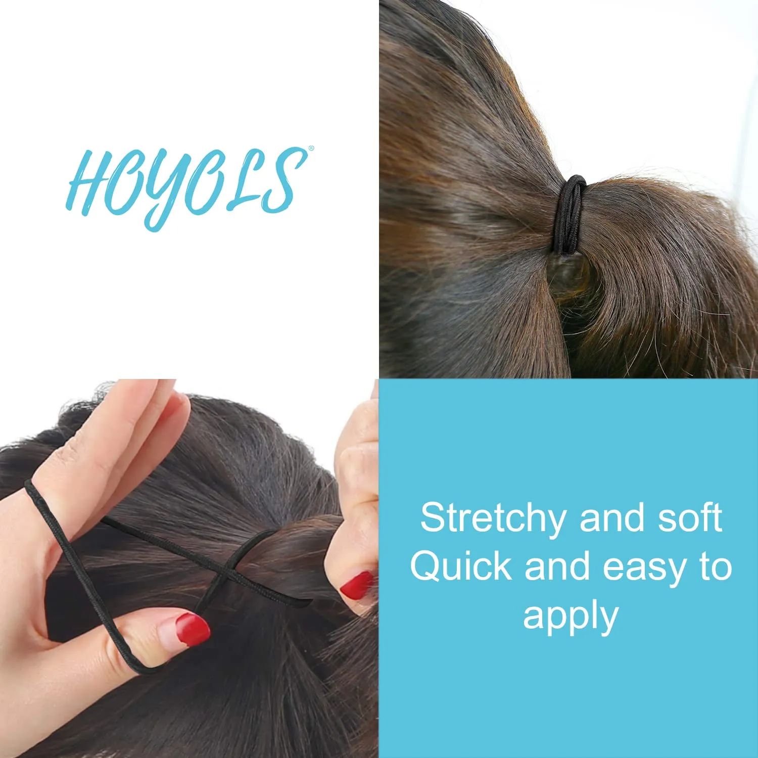 Hoyols Small Thin Black Hair Elastics 2mm, No Slip Hair Ties for Girls Kids Black baby Hair Bands Styling Accessories Ponytail Holder 100 Count (Black)