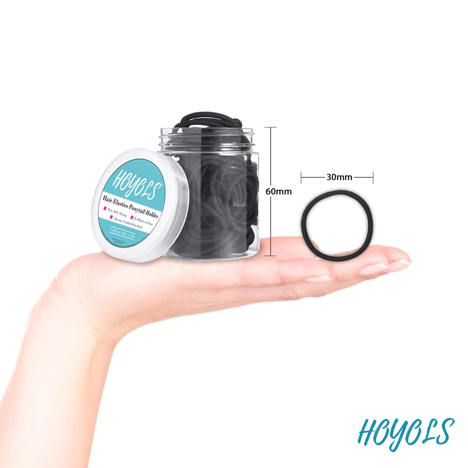 Hoyols Small Thin Black Hair Elastics 2mm, No Slip Hair Ties for Girls Kids Black baby Hair Bands Styling Accessories Ponytail Holder 100 Count (Black)