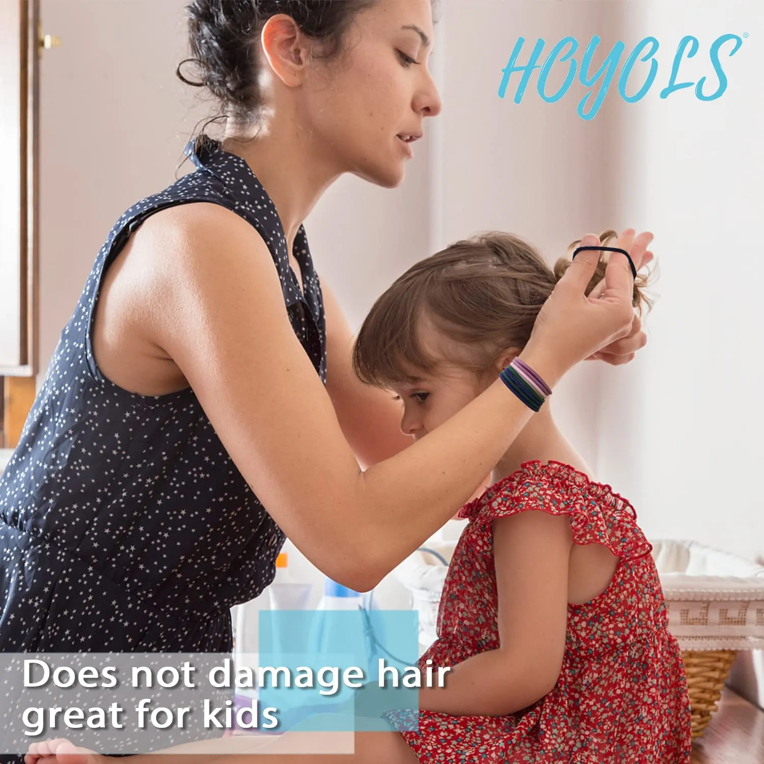 Hoyols Small Thin Black Hair Elastics 2mm, No Slip Hair Ties for Girls Kids Black baby Hair Bands Styling Accessories Ponytail Holder 100 Count (Black)
