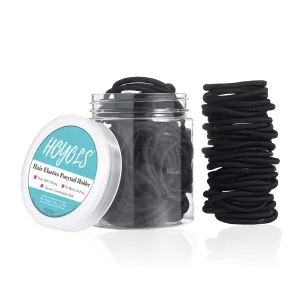 Hoyols Small Thin Black Hair Elastics 2mm, No Slip Hair Ties for Girls Kids Black baby Hair Bands Styling Accessories Ponytail Holder 100 Count (Black)