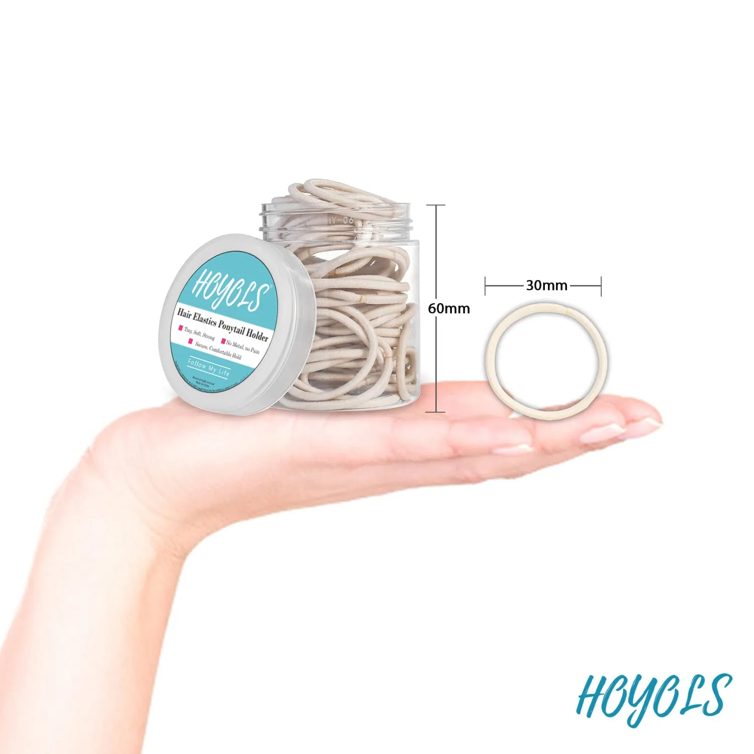 Hoyols Small Thin Hair Elastics & Ties, Beige Blonde Ponytail Holder for Thick Girls Hair Ties for Fine Hair Styling Accessories, 2mm 100 Count (Beige Blonde)