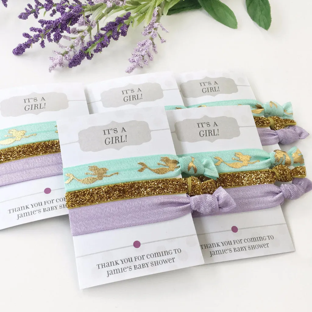 It's a Girl Mermaid Baby Shower Favors, Hair Ties