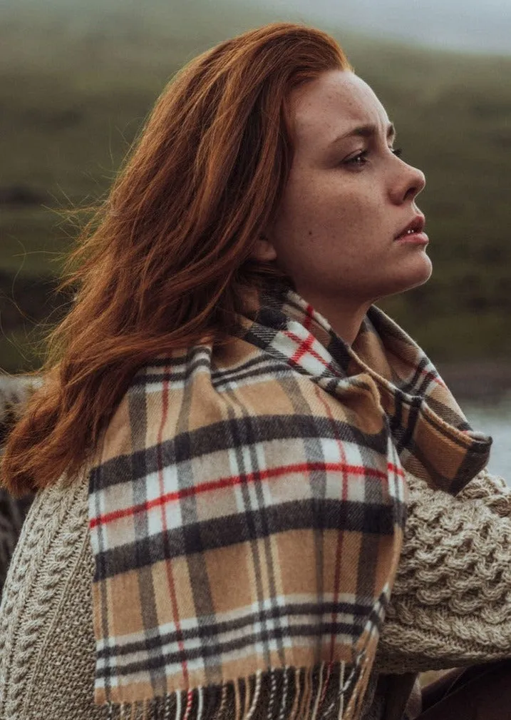 John Hanly Merino Scarf | Camel Tartan