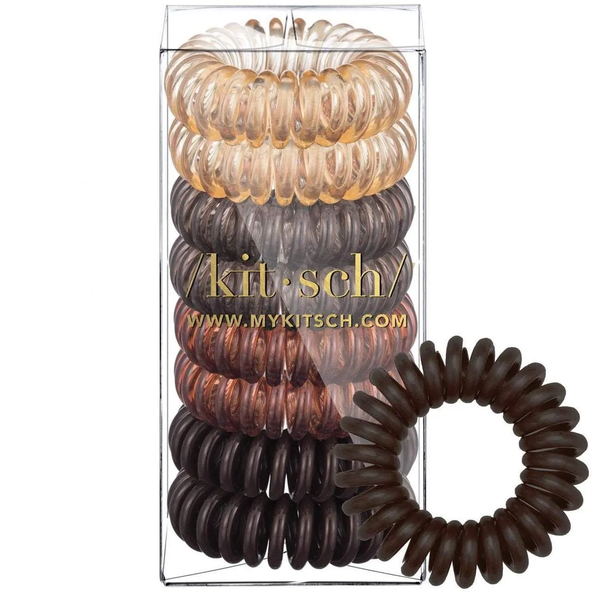 KITSCH BRUNETTE SPIRAL HAIR TIES-PACK OF 8