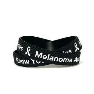 Know Your Moles - Melanoma Awareness black wristband white letters -  Adult 8"