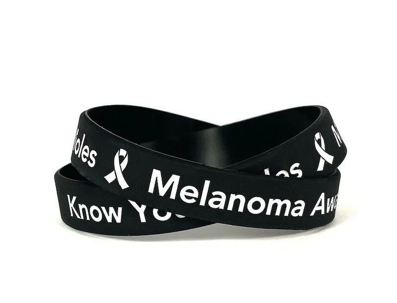 Know Your Moles - Melanoma Awareness black wristband white letters -  Adult 8"