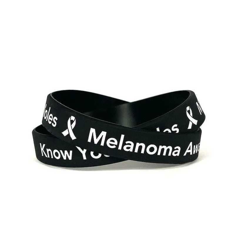 Know Your Moles - Melanoma Awareness black wristband white letters -  Adult 8"