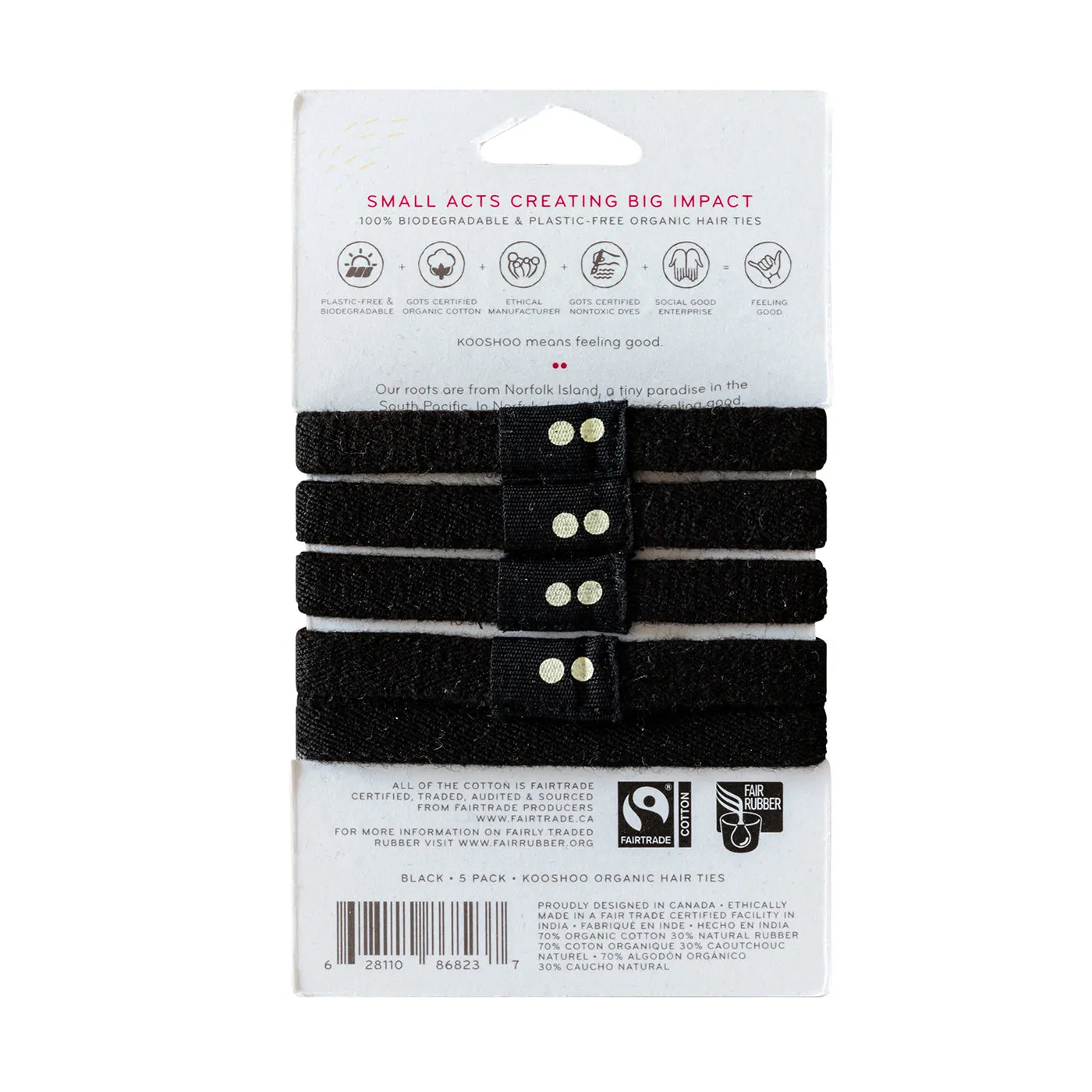 Kooshoo Plastic Free Organic Cotton Hair Ties - Black