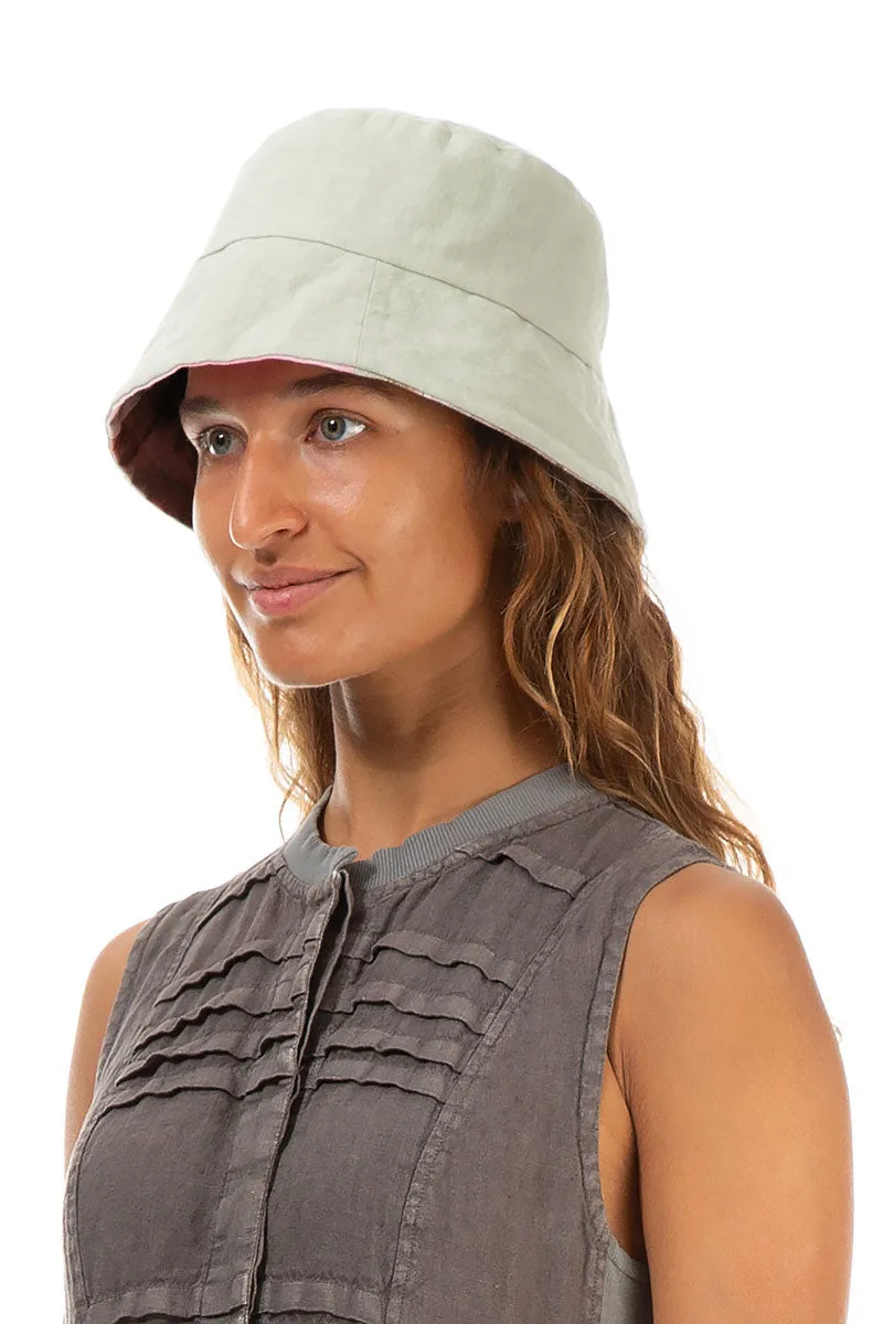 Laurel Green Reversible Linen Bucket Hat