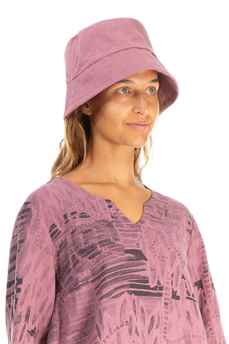 Mauve Taupe Linen Bucket Hat