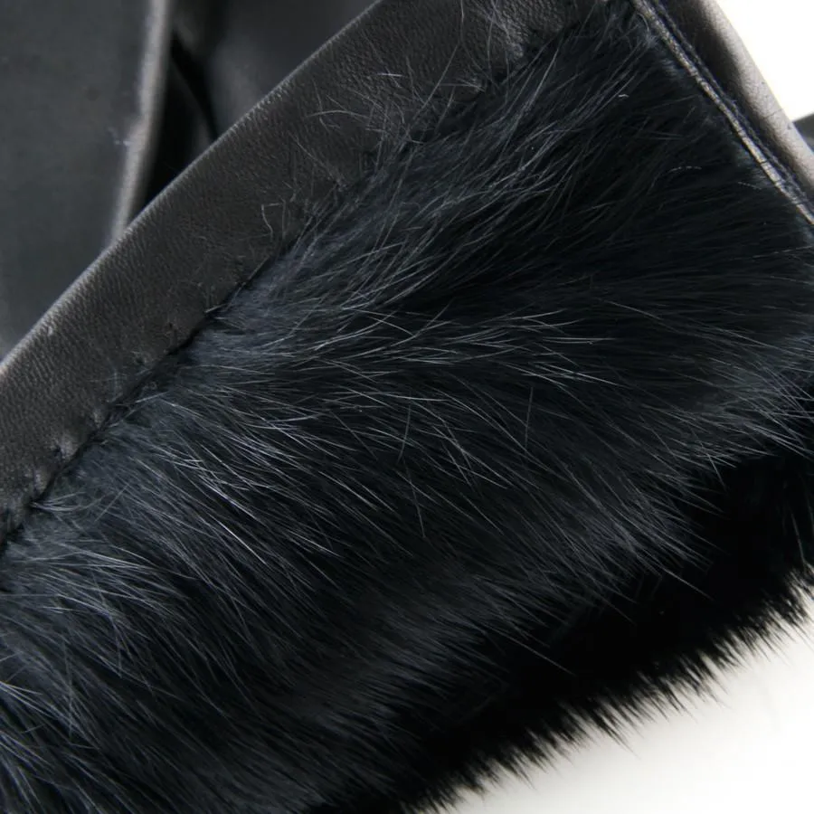 Men's Black Rabbit Fur Lined Leather Gloves