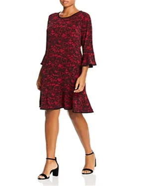 Michael Kors Women's Plus Flounce Dress Printed Shift Red Size 0X | Red