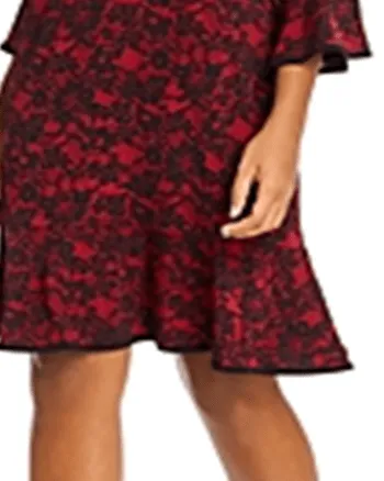 Michael Kors Women's Plus Flounce Dress Printed Shift Red Size 0X | Red