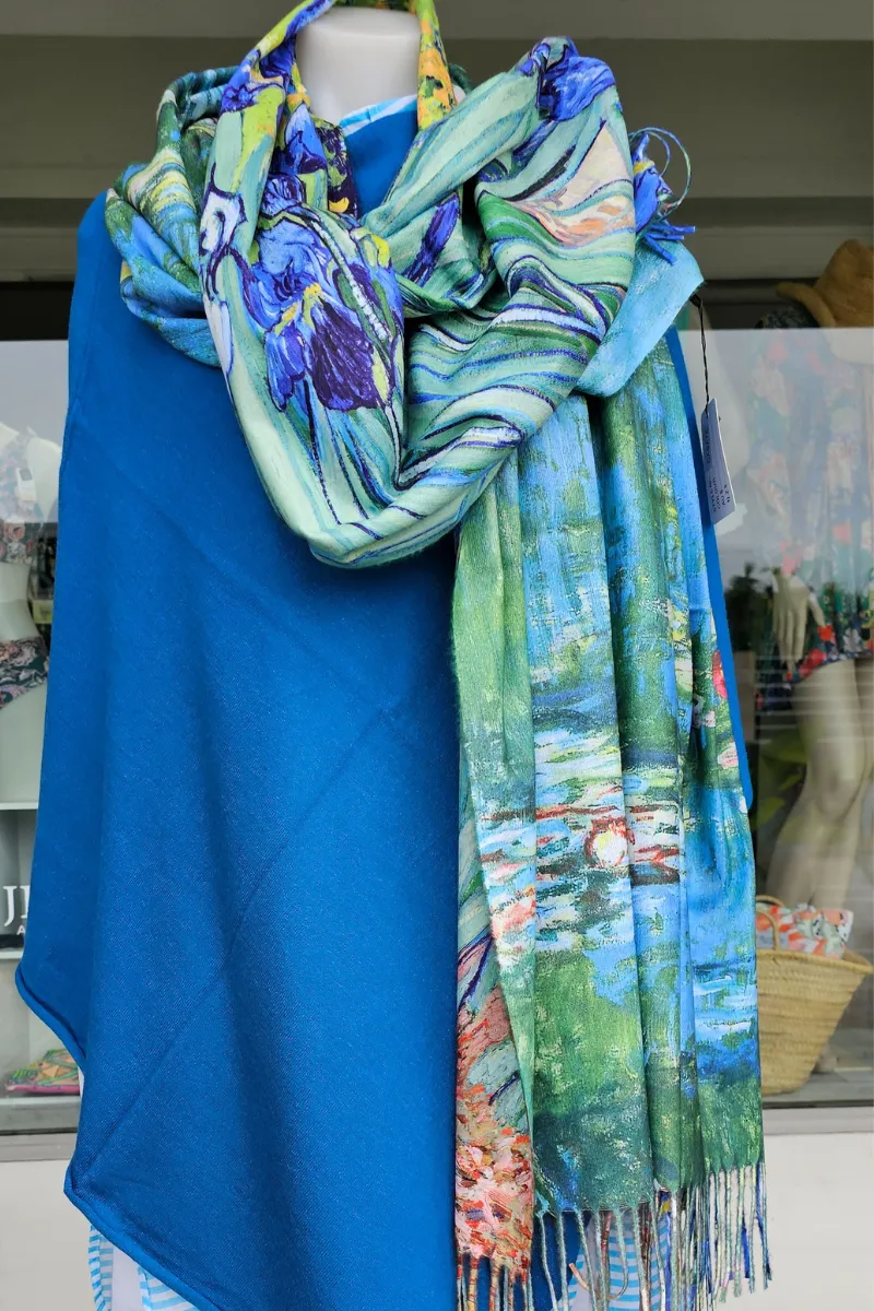Monet Cashmere Purple Lillies Reversible Fringe Scarf