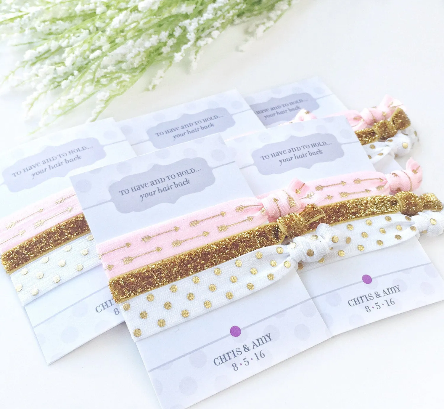 Pink and Gold Bridal Shower Favors, Hair Ties