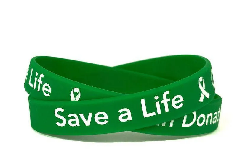 Save a Life - Organ Donation green wristband - Adult 8"