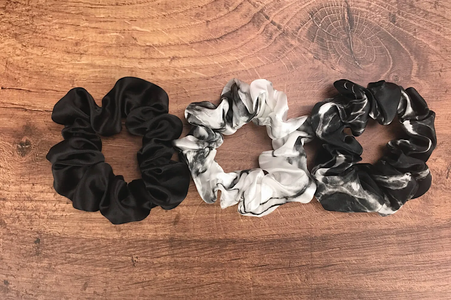 Silk Hair Ties - Black White Marble and Black Marble (Large)