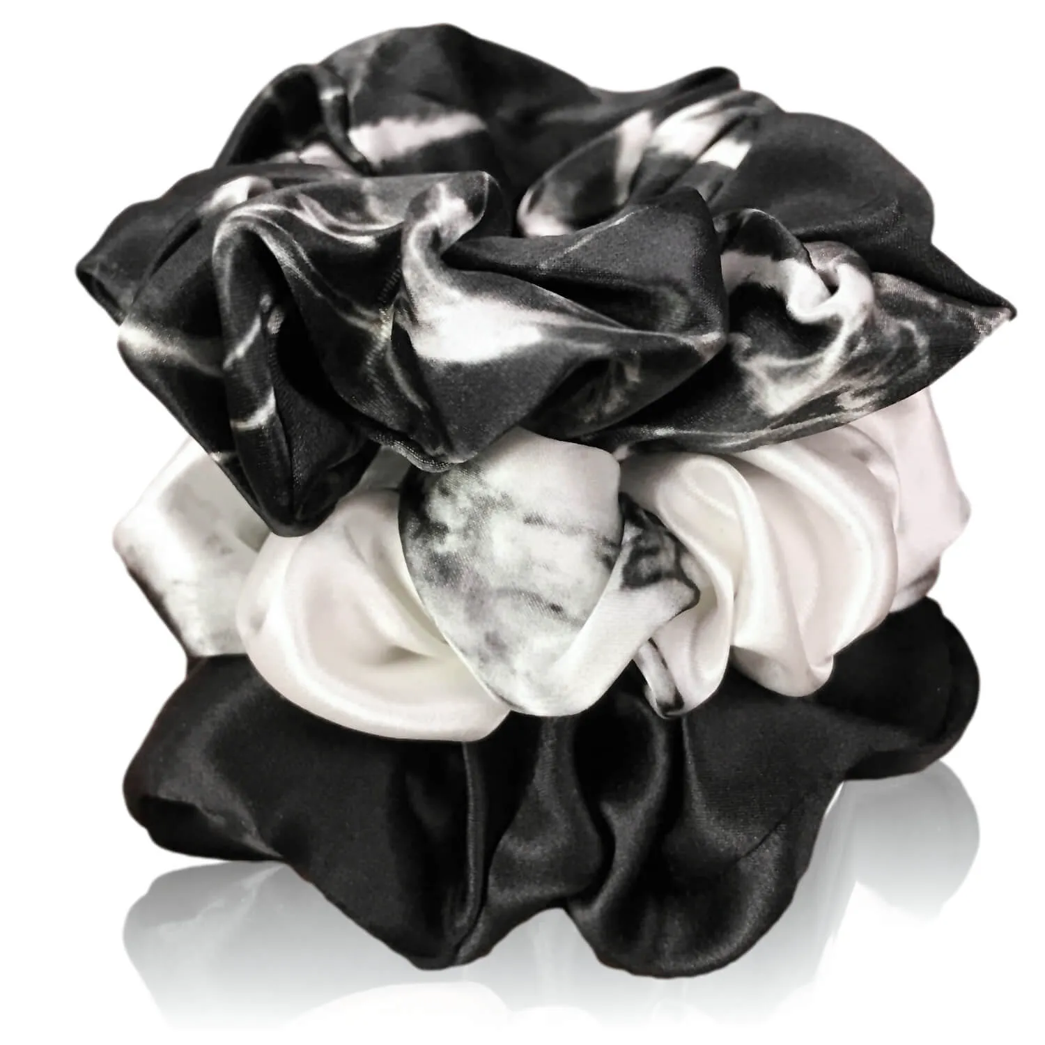 Silk Hair Ties - Black White Marble and Black Marble (Large)