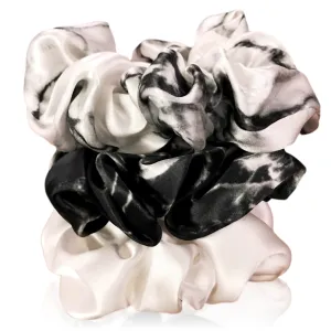 Silk Hair Ties - Ivory White Marble and Black Marble (Large)