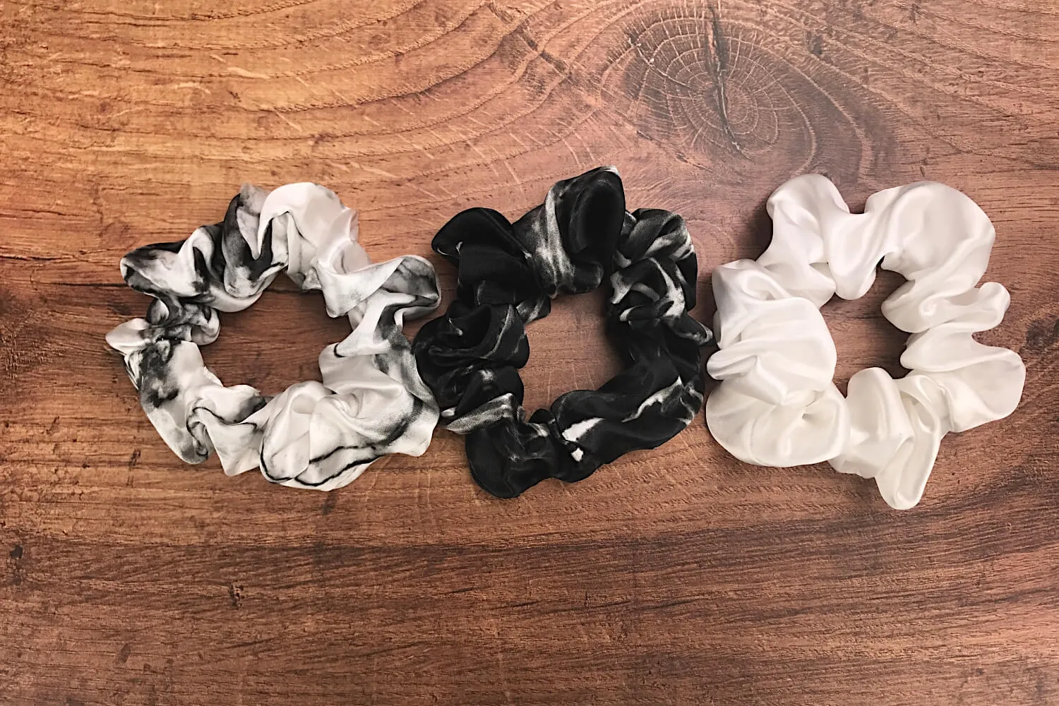 Silk Hair Ties - Ivory White Marble and Black Marble (Large)