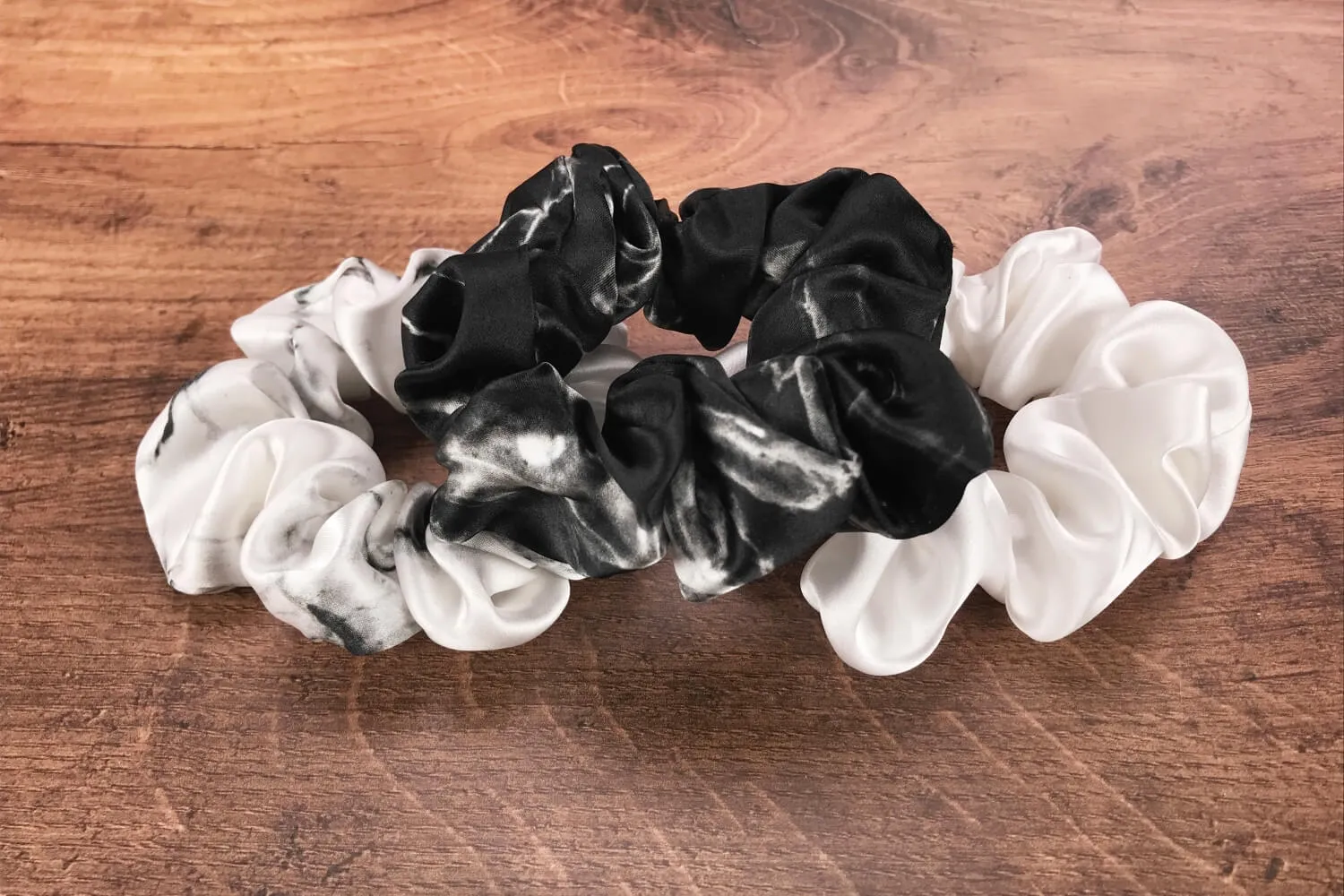 Silk Hair Ties - Ivory White Marble and Black Marble (Large)