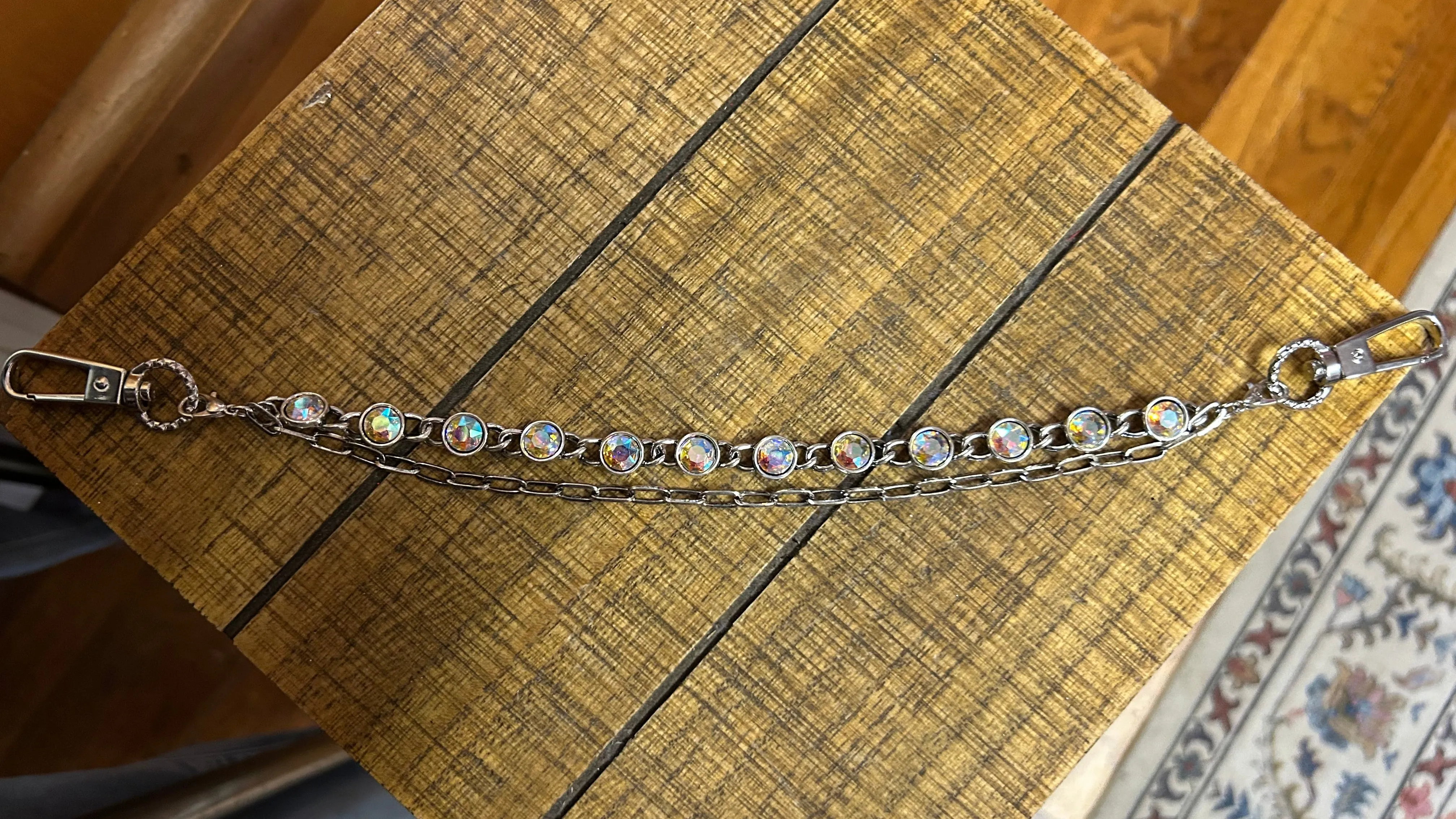 Silver Iridescent Crystal Charm Strap  Sparkle for Bags & Hats