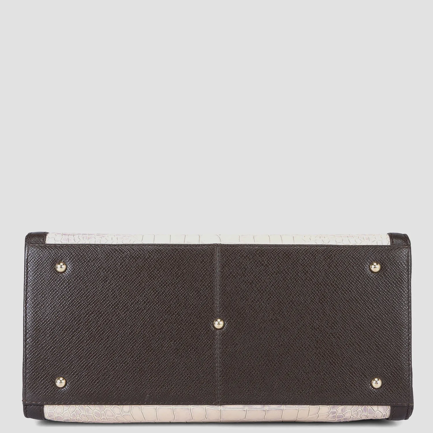 Small Croco Franzy Leather Book Tote - Off White