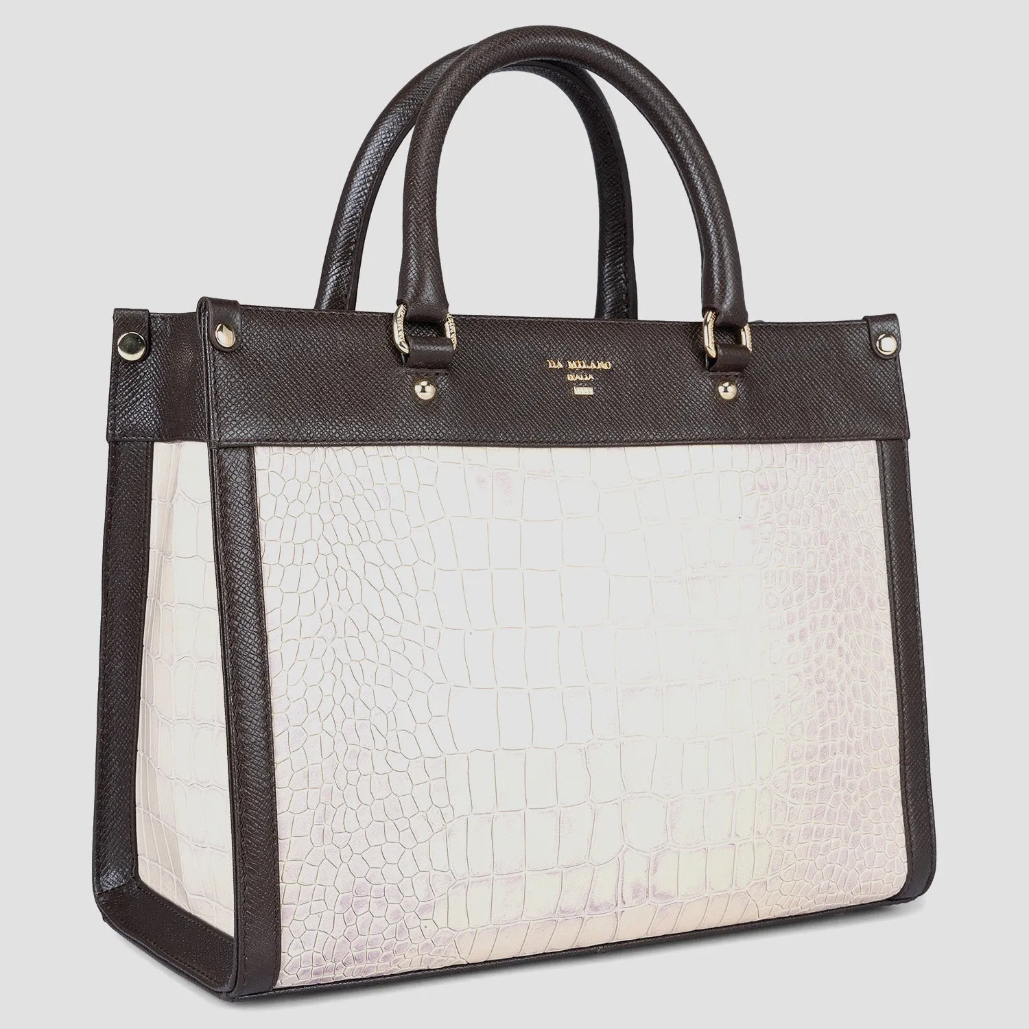 Small Croco Franzy Leather Book Tote - Off White