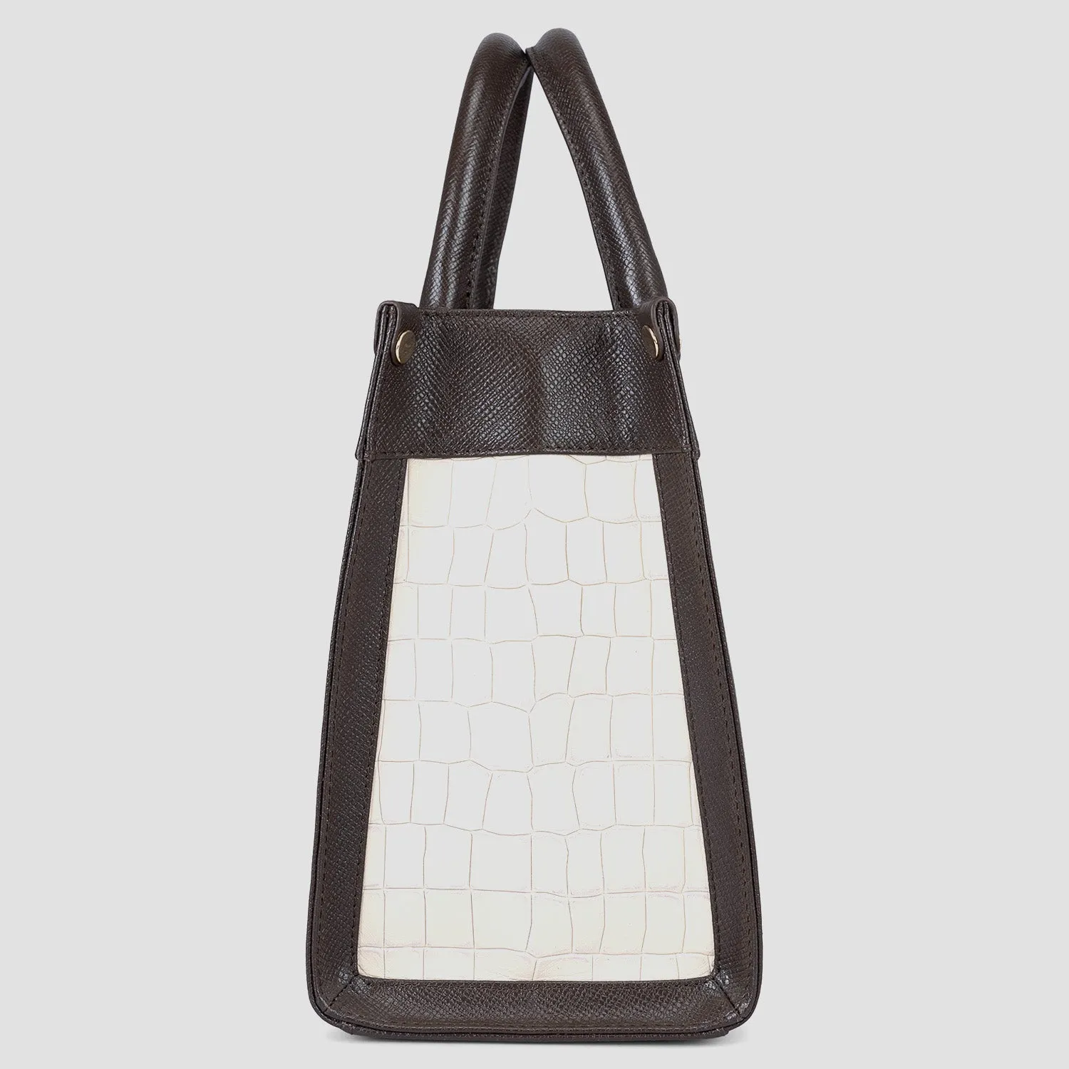 Small Croco Franzy Leather Book Tote - Off White