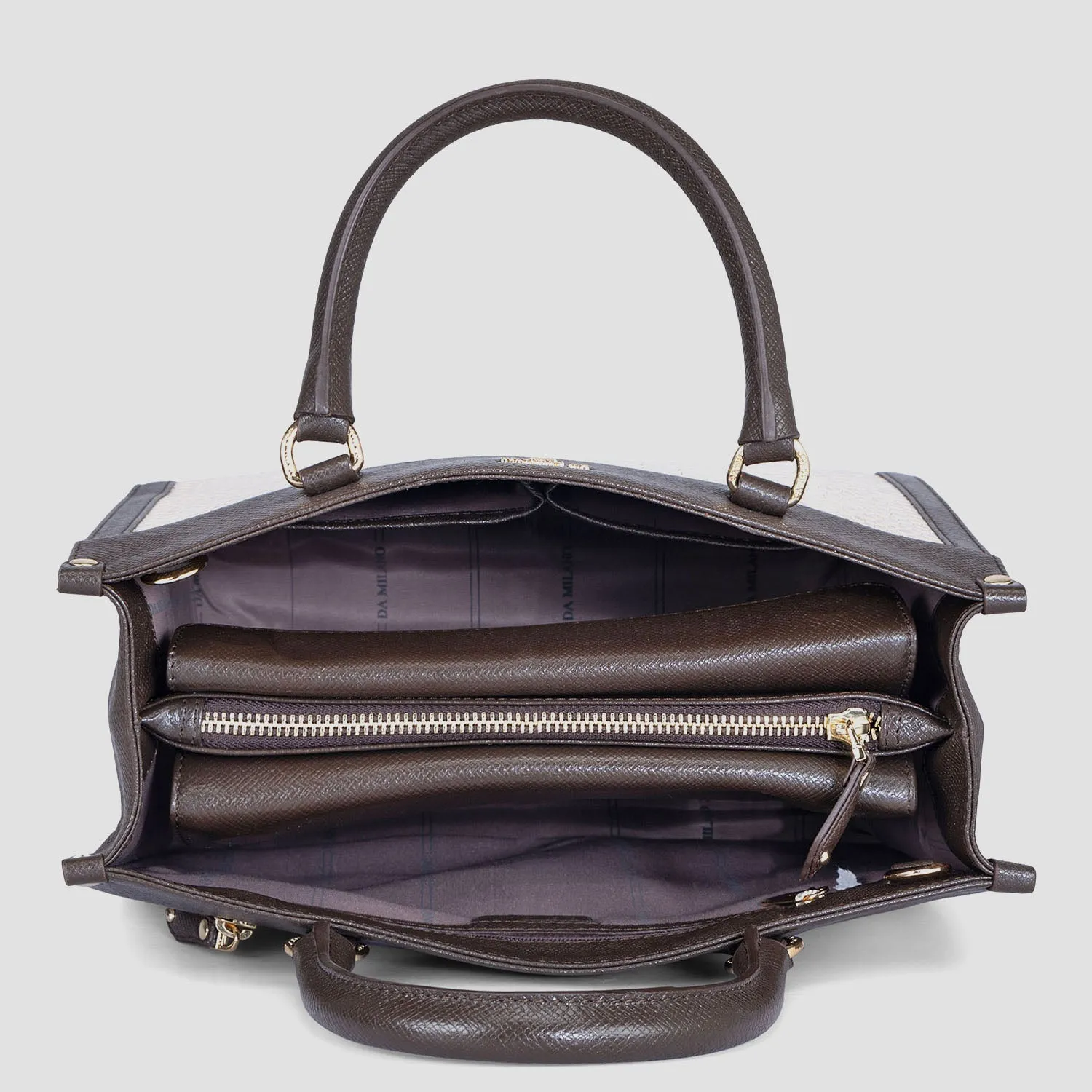 Small Croco Franzy Leather Book Tote - Off White