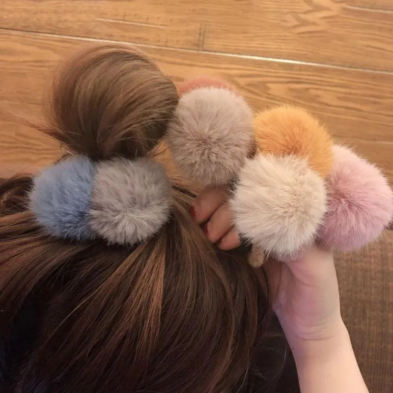 Soft and Fluffy Pompoms Hair Ties
