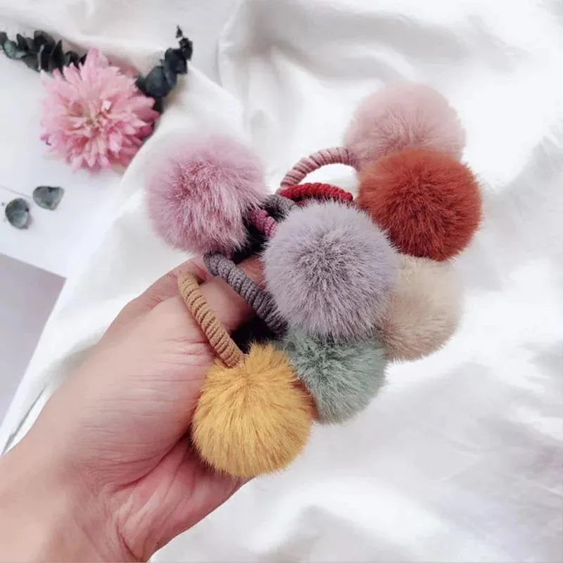 Soft and Fluffy Pompoms Hair Ties