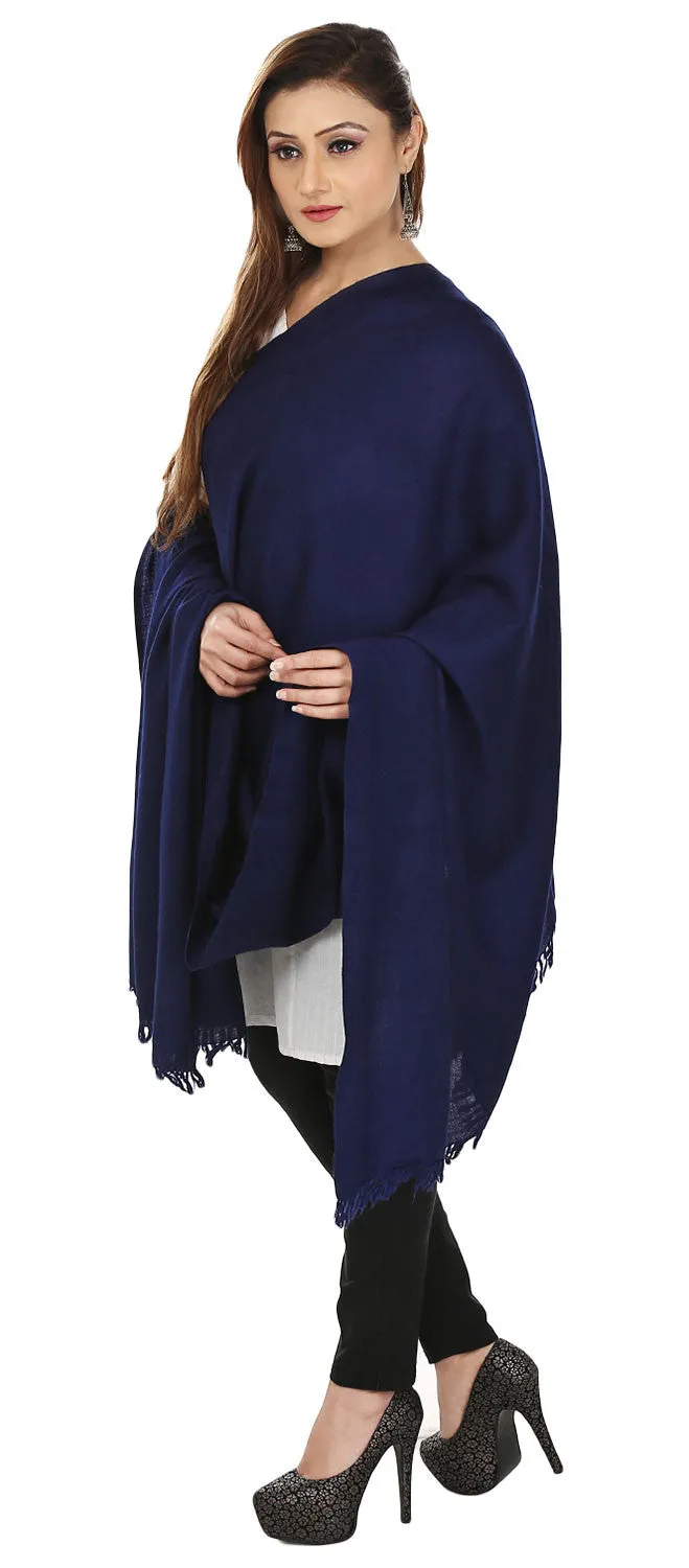 Solid Color Pure Wool Shawl Scarves Womens Indian Clothe (Blue, 80 x 40 inches)